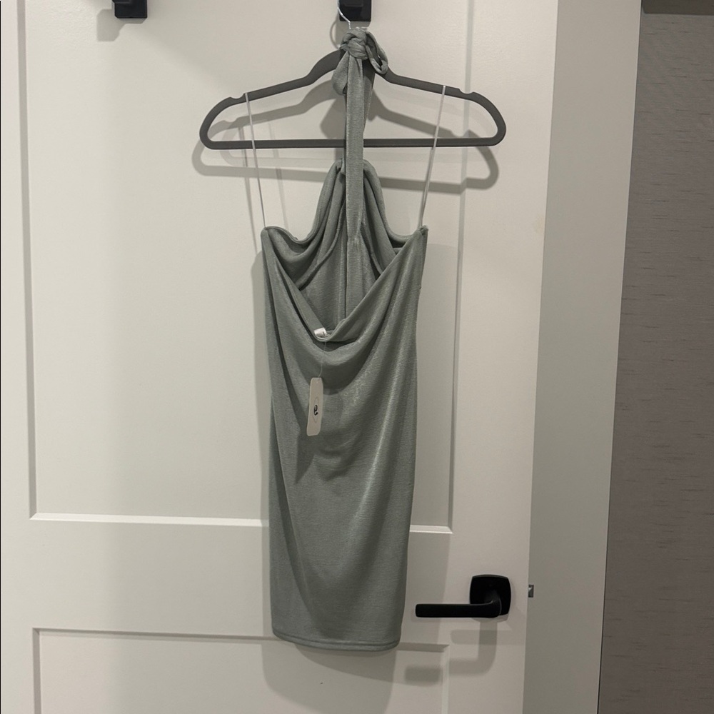 Elodie Women's Sz L halter Neck Mini Dress Seafoam Green Lined Bodycon - Picture 6 of 12